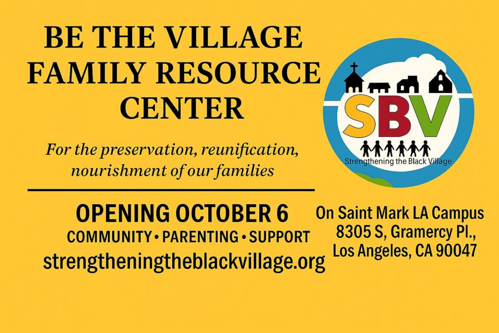 Flyer for Strengthening the Black Village donation page on Zeffy, with SBV logo and tagline