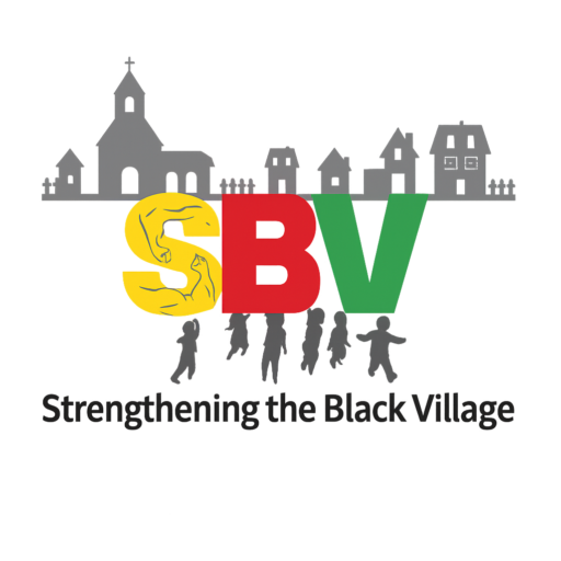Strengthening the Black Village logo: children beneath a roof in red, gold, and green